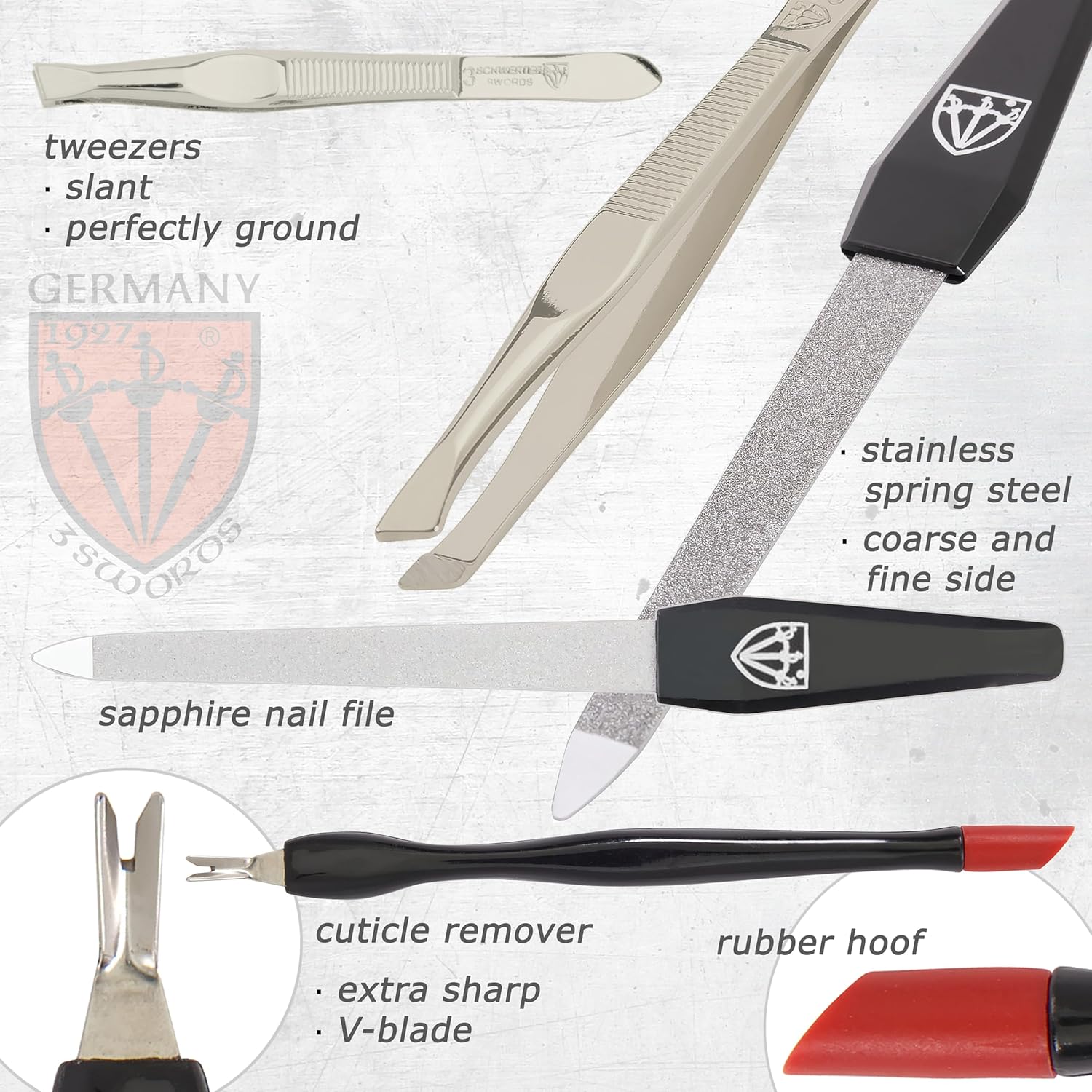 3 Swords Germany – Brand Quality 8 Piece Manicure Pedicure Grooming kit Set for Professional Nail Care with Synthetic Leather case Burgundy - Made in Germany