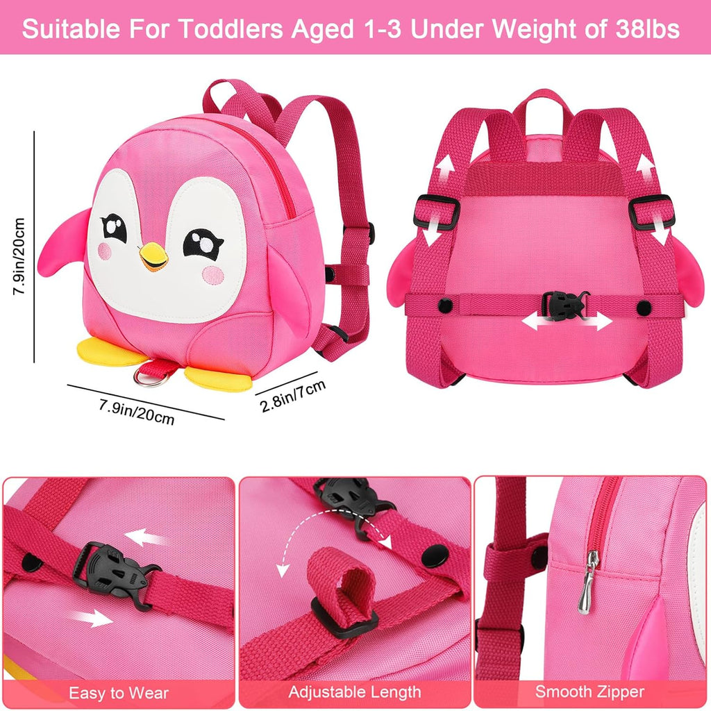 Accmor Toddler Harness Backpack Leash, Cute Penguin Kid Backpacks with Anti Lost Wrist Link, Mini Child Backpack Harness Leashes Walking Wristband Rope Travel Bag Harness Rein for Baby Girls (Pink)