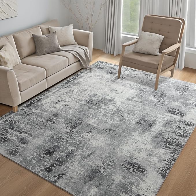 Kelarea Living Room Rug 4x6 Grey Area Rug Machine Washable Rugs, Non Slip Abstract Vintage Indoor Carpet for Bedroom, Nursery, Classroom, Dining Room, Home Office-BubblyBeeBaby