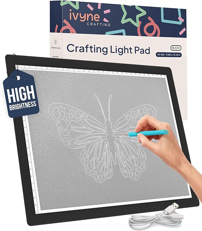 iVyne Corded Light Pad for Weeding Vinyl - A4 Light Box for Drawing - Light Board for Tracing - Light Box for Diamond Painting, Weeding Vinyl, Sketching, Tracing (Black)-BubblyBeeBaby