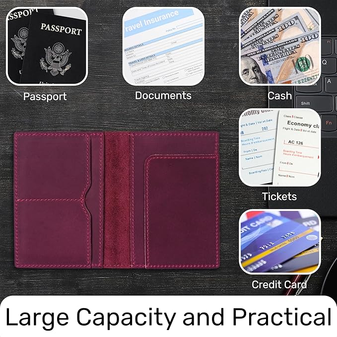 HIFA Leather Passport Holder, Handmade Passport Cover with Card and Ticket Slot - Genuine Leather, Elegant Design, Easy Access - Passport Case, Passport Wallet, Passport Holder-BubblyBeeBaby
