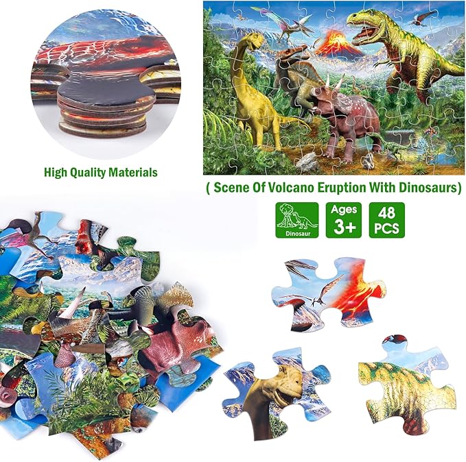 Jumbo Floor Puzzle for Kids,48 Piece Volcano Dinosaur Large Jigsaw Puzzles, Fun Educational Toy for Toddlers Ages 3-5,Preschool Learning Gift for Boy Girl Ages 4-8-BubblyBeeBaby