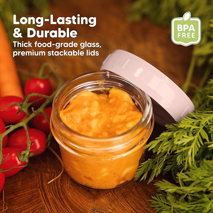 KeaBabies 6pk 4oz Glass Baby Food Containers with Lids - Leak-Proof, Microwavable Small Glass Jars, Baby Purees & Toddler Snack Storage Containers, BPA-Free, Dishwasher & Freezer Safe (Roseate)-BubblyBeeBaby