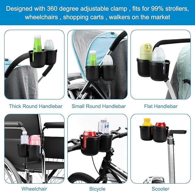 Accmor Stroller Cup Holder, Bike Cup Holder, Universal Cup Holder for Uppababy Nuna Doona Strollers, 2-in-1 Cup Phone Holder for Stroller, Bike, Wheelchair, Walker, Scooter-BubblyBeeBaby