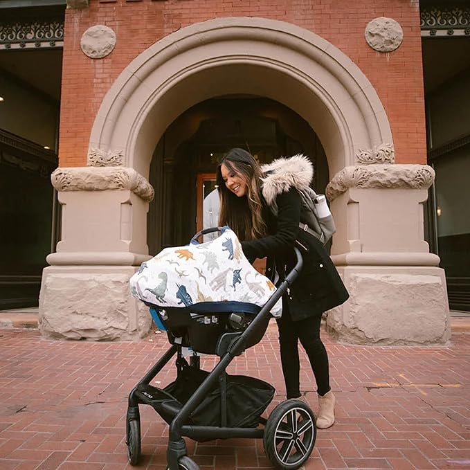 Little Unicorn Breathable Car Seat Canopy | Magnetic Closure Cover & Universal Fit | Protection & Privacy for Baby (Dino Friends)-BubblyBeeBaby