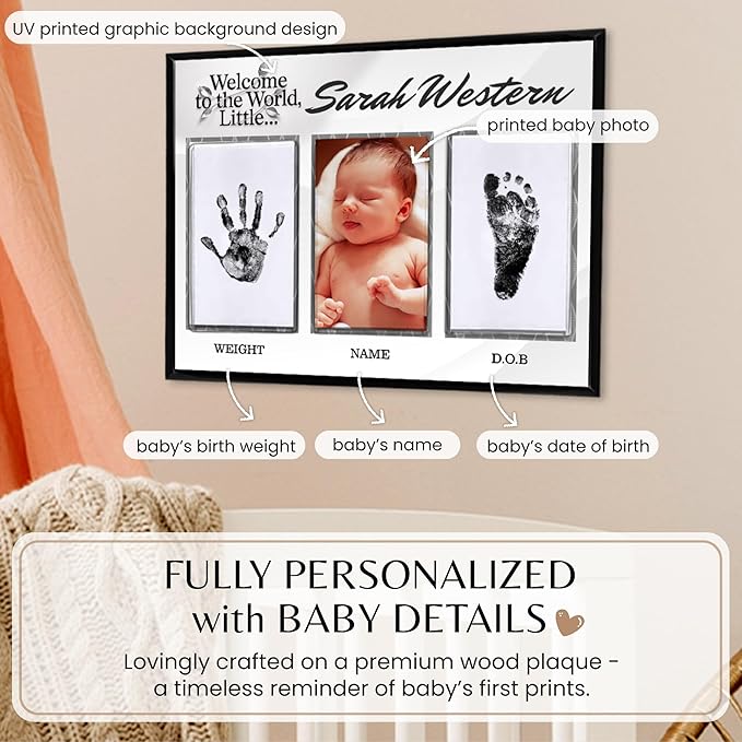 Inkless Hand and Footprint Kit, Baby Keepsake Plaque & Baby Shower Gifts - Ideal as Mom To Be Gift, Nursery Picture Frames, Clean Touch Hand and Footprint Kit (Style 1 - Design 4)-BubblyBeeBaby