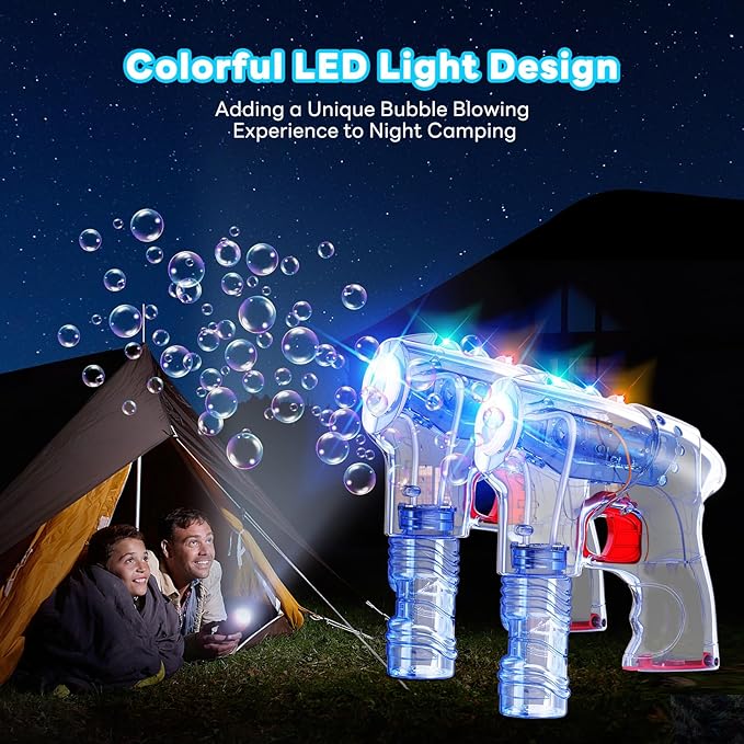 Kid Odyssey 2 Pack Bubble Gun with 4 Refill Solution and 3 Colorful LED Light, Bubble Machine for Kids, Bubble Maker for Party Favors, Birthday Gift, Indoor Outdoor Toys for Toddlers-BubblyBeeBaby