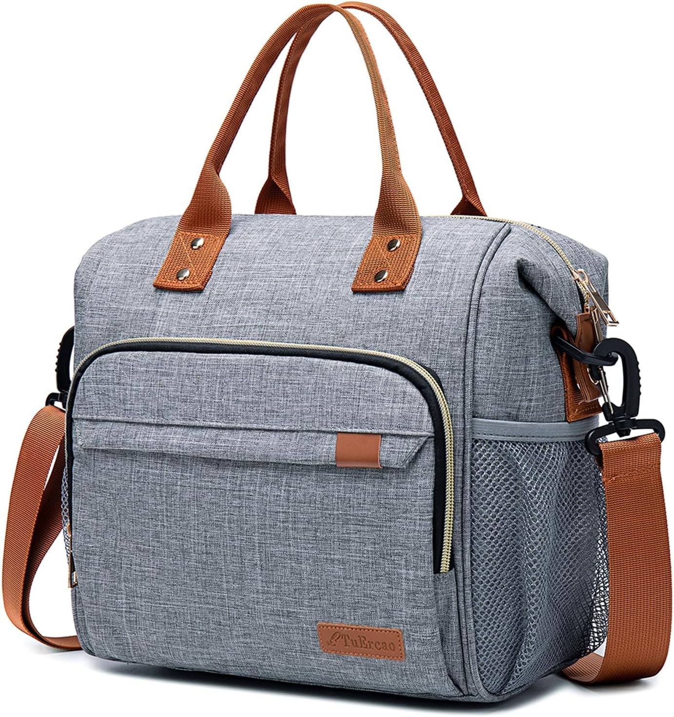 TuErCao Adult Lunch Box - Insulated Lunch Bag Women for Work, Soft Cooler for Beach Travel Picnic, Ladies Lunch Tote Bag for Office, Grey