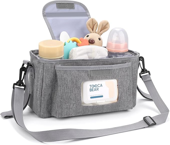 Accmor Universal Stroller Organizer with Insulated Cup Holder and Shoulder Strap, Stroller Bag Caddy Organizer Stroller Accessories for Uppababy, Baby Jogger, Nuna, Doona, Britax Strollers-BubblyBeeBaby