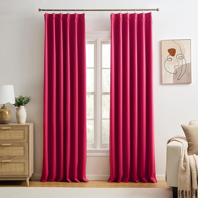 KEQIAOSUOCAI Raspberry Fushia Pink Curtains 102 Inches Long Pinch Pleated with Hooks,Room Darkening Sound Reducing Drapes Light Blinds for Bedroom Living Room(Magenta Hot Pink, 2 Panels, W40 x L102)-BubblyBeeBaby