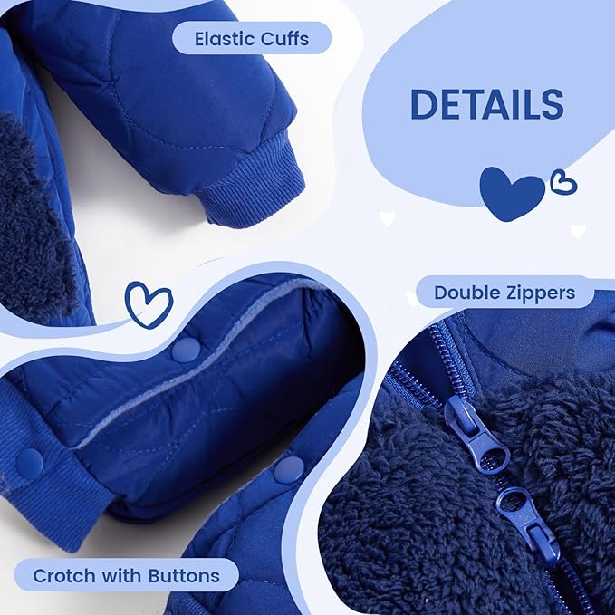 JiAmy Baby Snowsuit Newborn Winter Clothes Coat Romper Windproof Fleece Hat Zipper Baby Bear Outfit-BubblyBeeBaby