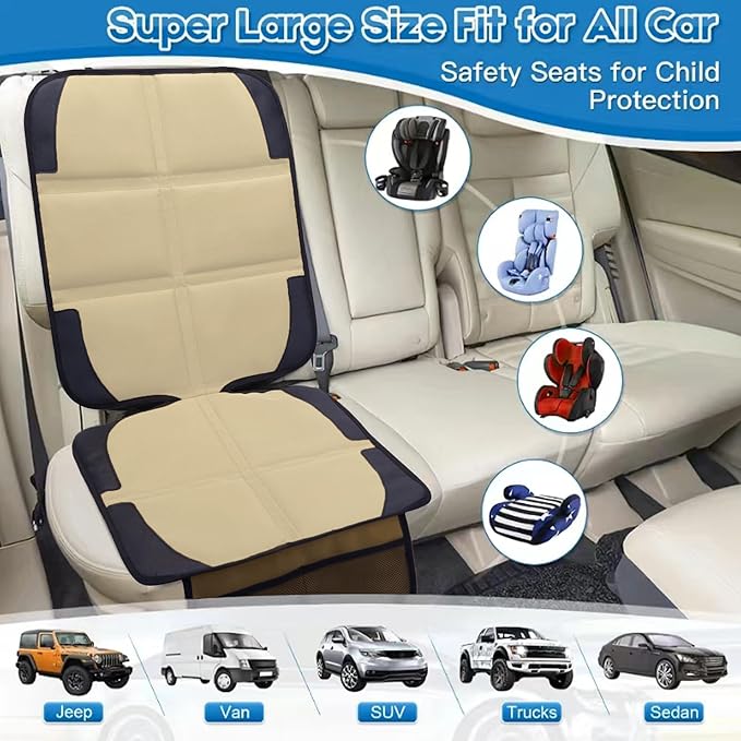 Car Seat Protector for Child Car Seat, 2 Pack Baby Car Seat Covers with Mesh Pockets & Non-Slip Backing 600D Durable Seat Protector-BubblyBeeBaby