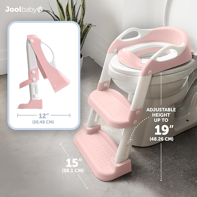 Jool Baby Potty Training Seat with 2 Step Ladder for Toddlers - Soft Cushioned Seat & Splash Guard, Adjustable Height (Pink)-BubblyBeeBaby