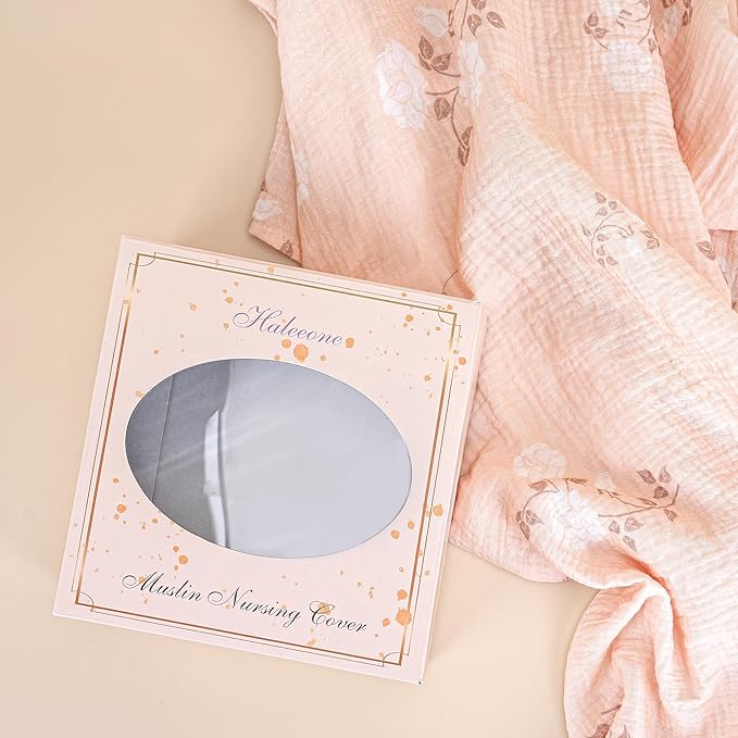 2 Pack Muslin Cotton Nursing Cover for Breastfeeding, Privacy Breathable Breastfeeding Cover Cover up with Arch Neckline for Mom, 100% Cotton Nursing Apron, Floral and Pink-BubblyBeeBaby