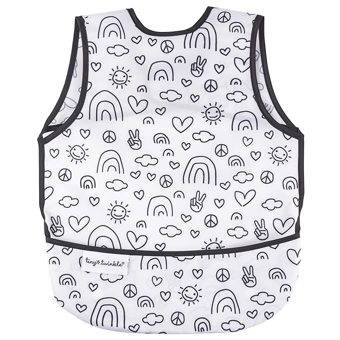 Tiny Twinkle Mess Proof Baby Bib - Waterproof & Lightweight Baby-Led Weaning Apron | 100% Recycled Polyester, Easy Clean & Machine Washable (Peace, Small 6-24 Months)-BubblyBeeBaby