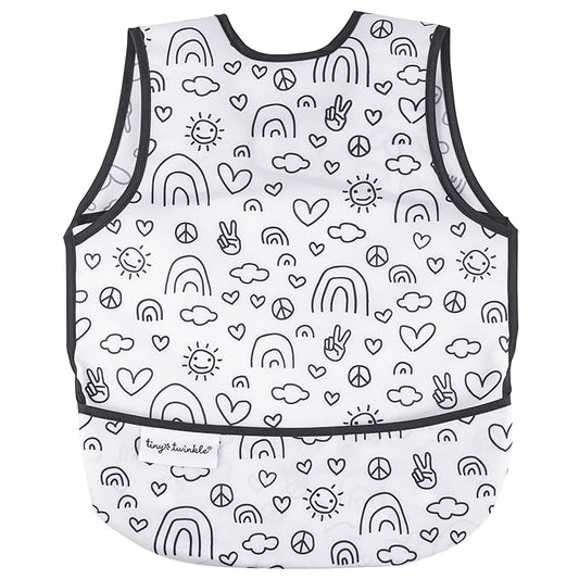 Tiny Twinkle Mess Proof Baby Bib - Waterproof & Lightweight Baby-Led Weaning Apron | 100% Recycled Polyester, Easy Clean & Machine Washable (Peace, Small 6-24 Months)-BubblyBeeBaby