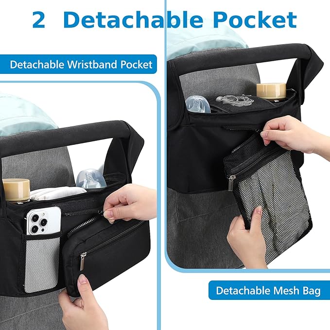 Accmor Universal Stroller Organizer with Insulated Cup Holder Detachable Phone Bag and Shoulder Strap,Stroller Bag Caddy Organizer Fits for Uppababy, Baby Jogger, Britax Strollers-BubblyBeeBaby