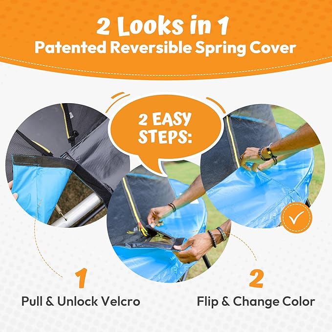 JUMPZYLLA Trampoline Outdoor 8FT 10FT 12FT 14FT 15FT 16FT with Enclosure and Ladder, ASTM Approved Recreational Trampoline for Kids and Adults, Anti-Rust Coated Frame-BubblyBeeBaby