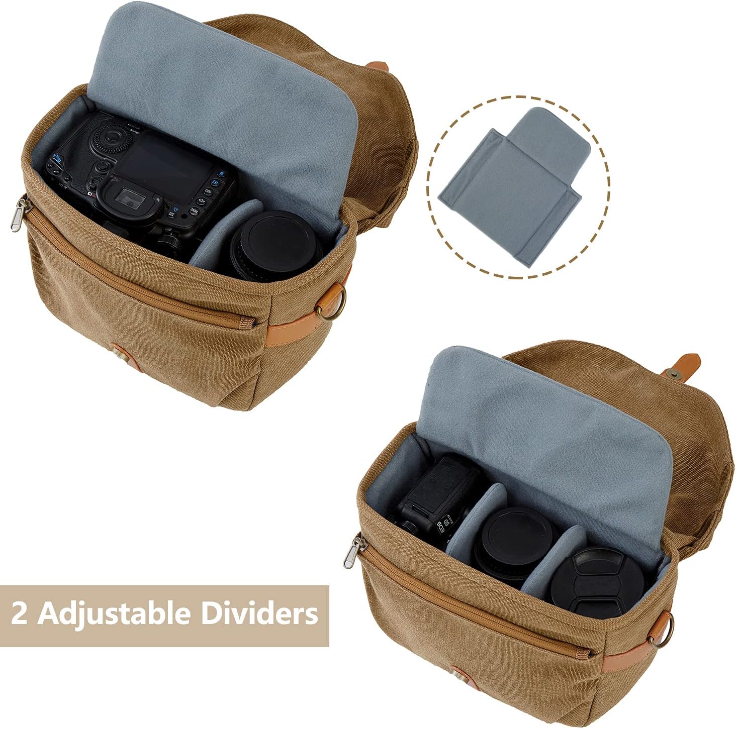 BAGSMART Camera Bag, SLR DSLR Canvas Crossbody Camera Case, Compact Camera Shoulder Bag with Rain Cover for Women and Men, Khaki