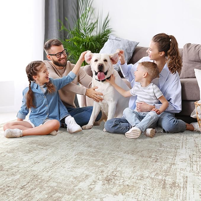 10x14 Area Rugs Large Living Room Rug Washable: Modern Abstract Rug Indoor Modern Carpet Non Slip for Dining Room Bedroom Nursery Home Office Beige-BubblyBeeBaby