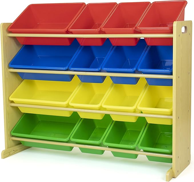Humble Crew Supersized Toy Storage Organizer with 16 Removable Bins, Natural/Primary – Large Toy Storage for Toddlers Ideal for Kids' Rooms, Playrooms, and Nurseries - Modern Toy Bins for Kids-BubblyBeeBaby