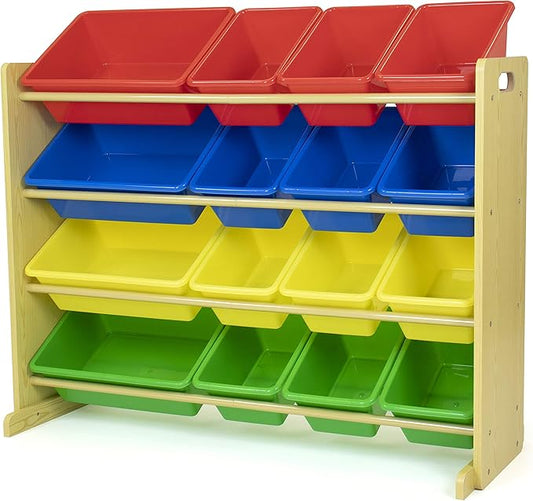 Humble Crew Supersized Toy Storage Organizer with 16 Removable Bins, Natural/Primary – Large Toy Storage for Toddlers Ideal for Kids' Rooms, Playrooms, and Nurseries - Modern Toy Bins for Kids-BubblyBeeBaby