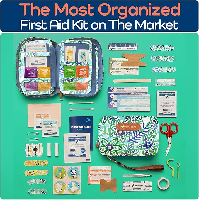 KeepGoing Travel First Aid Kit for Kids – 130 Pc. for Car, Home, Purse, Diaper Bag & Backpack with Latex-Free Bandages - Mini First Aid Kit Travel Size TSA-Approved-BubblyBeeBaby
