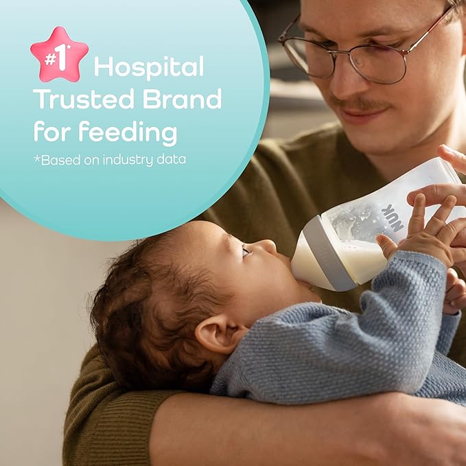 NUK Perfect Match 2-in-1 Natural and Anti-Colic Bottle with Medium Flow, Wide, Adaptable Nipple, 8oz., 4 Pack, BPA Free-BubblyBeeBaby