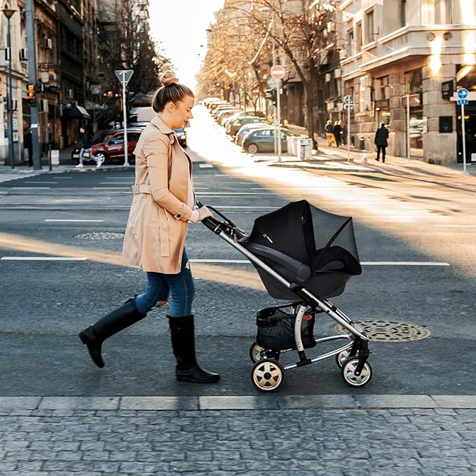 Beberoad Love 2-in-1 Car Seat Canopy - Universal Baby Car Seat Cover with Sunshade & Mesh Protection, 2-Way Zipper for Easy Access (Black)-BubblyBeeBaby