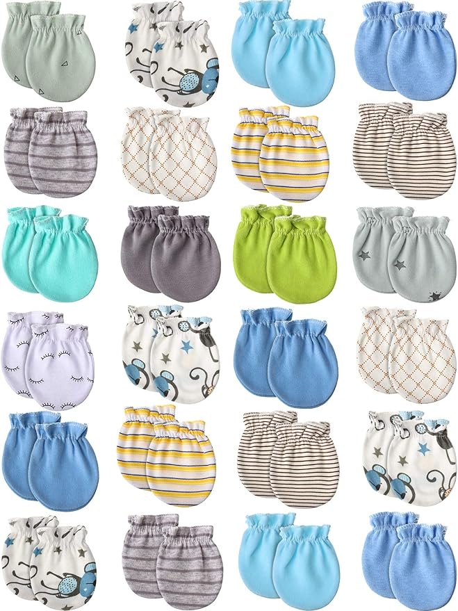 24 Pairs Newborn Baby Mittens Unisex Cute Glove No Scratch Baby Mittens Gloves for 0-6 Months Boys Girls-BubblyBeeBaby