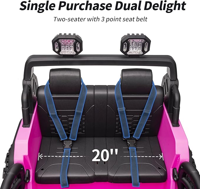 2 Seater Ride on Toy Car for Kids, 24V 4x4 Ride-on Truck Kids Electric Car w/Remote Control, 4x200W Motors - Hot Pink-BubblyBeeBaby
