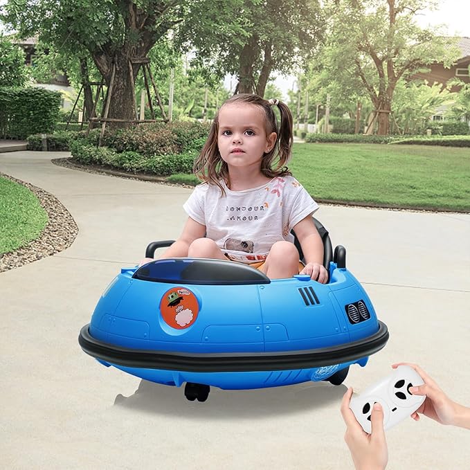 12V Electric Ride on Bumper Car for Toddlers, Kids Bumper Car with Remote Control, LED Lights & 360 Degree Spin, Indoor and Outdoor for 18+ Months Kids (Blue)-BubblyBeeBaby