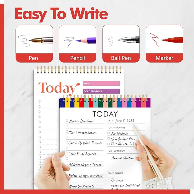 2 To Do List Notepads, Daily Planner Notebook with Tear-off Design, Undated Writing Organizer for Daily Tasks and Goal, Coiled Task Track Checklist Productivity Pad for Office, Classroom, Home, School-BubblyBeeBaby