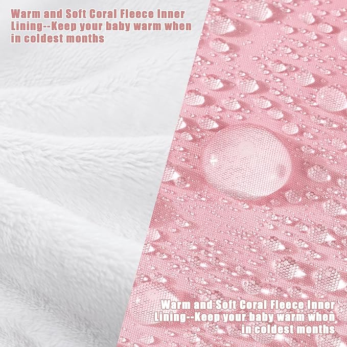 Yoofoss Stroller Cover for Winter, Toddler Stroller Footmuff Universal for Most Stroller, Water Resistant Warm Coral Baby Stroller Bunting Sleeping Bag Pink-BubblyBeeBaby