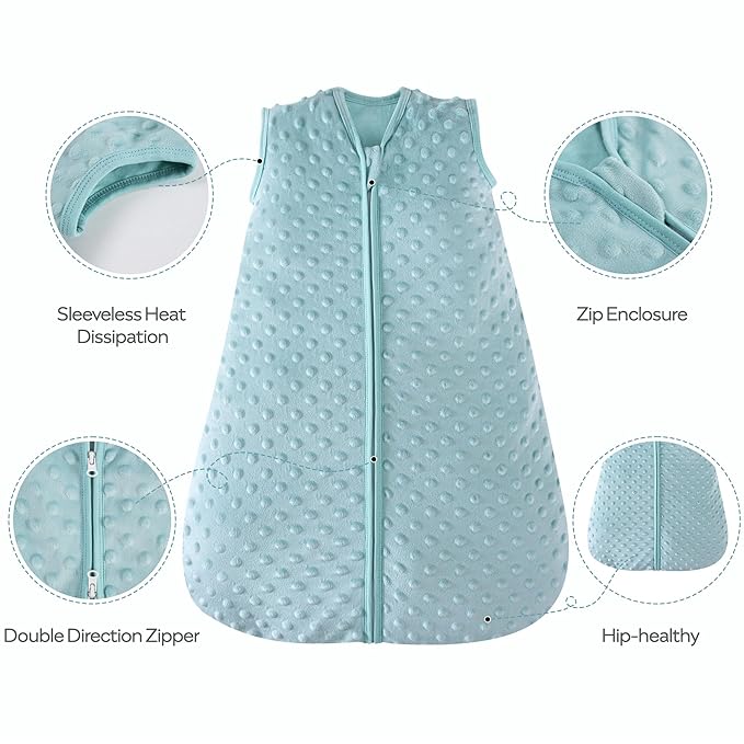 JELLYMONI Fleece Baby Sleep Sack 12-18 Months, 1.5 Tog Warm Winter Baby Wearable Blanket with Plush Dots and 2-Way Zipper, Cotton Toddler Sleep Sack-BubblyBeeBaby