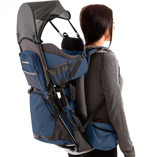 Hiking Baby Carrier Backpack - Comfortable Toddler/Baby Backpack Carrier System with Diaper Change Pad, Insulated Pocket + Rain and Sun Hood to Protect Your Child-BubblyBeeBaby