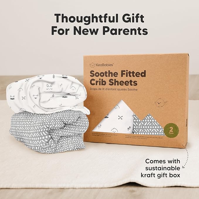 KeaBabies 2-Pack Organic Crib Sheets for Boys, Girls - 52x28 Fitted Crib Mattress Sheet Neutral, Breathable Jersey Cotton Cover for Baby Bed, Toddler Mattress, Soft & Cute Prints (Nordic)-BubblyBeeBaby