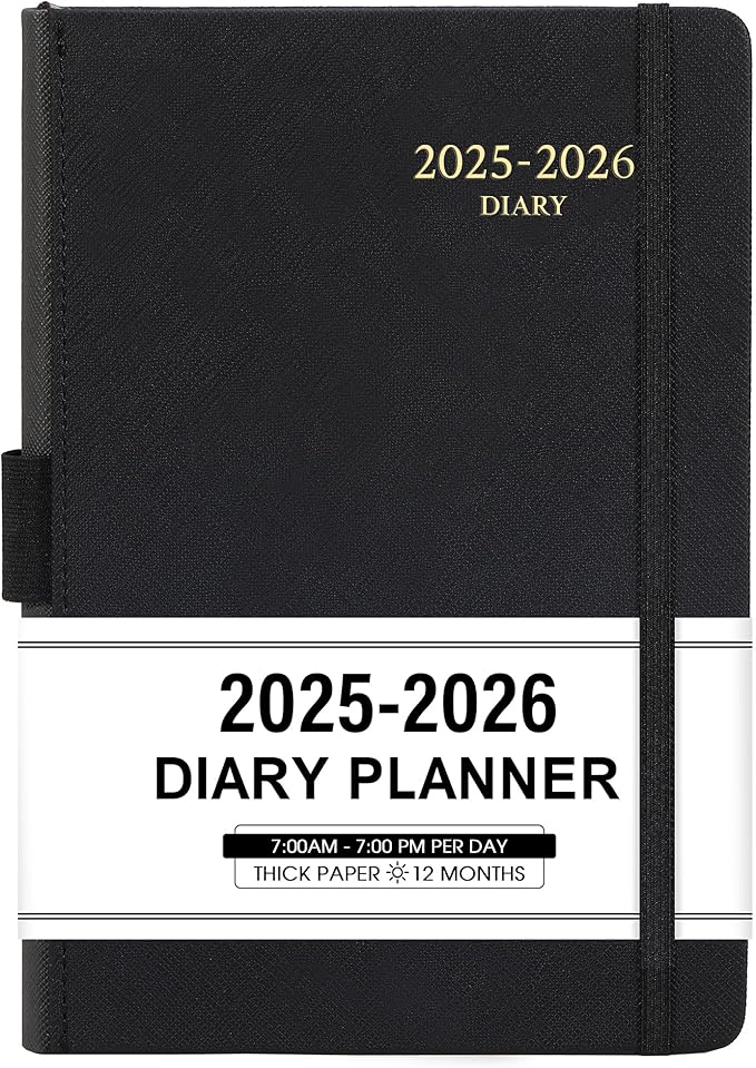 2025-2026 Appointment Book & Planner - Jul 2025 - Jun 2026, Daily Hourly Planner, 5.75" X 8.25", 60-Minute Interval, Faux Soft Leather Cover, Premium Paper, Academic Calendar, Pen Holder, Inner Pocket-BubblyBeeBaby