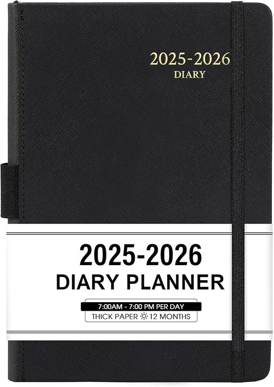 2025-2026 Appointment Book & Planner - Jul 2025 - Jun 2026, Daily Hourly Planner, 5.75" X 8.25", 60-Minute Interval, Faux Soft Leather Cover, Premium Paper, Academic Calendar, Pen Holder, Inner Pocket-BubblyBeeBaby