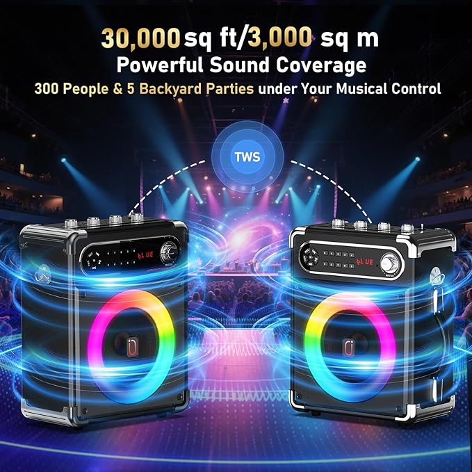 Karaoke Machine with 2 Wireless Microphones,【Upgraded 6.5"Woofer & 2"Tweeter】Portable Bluetooth 5.3 Karaoke Speaker, PA System with Bass/Treble/Echo Adjustment, Supports USB/AUX/TF/TWS for Home Party-BubblyBeeBaby