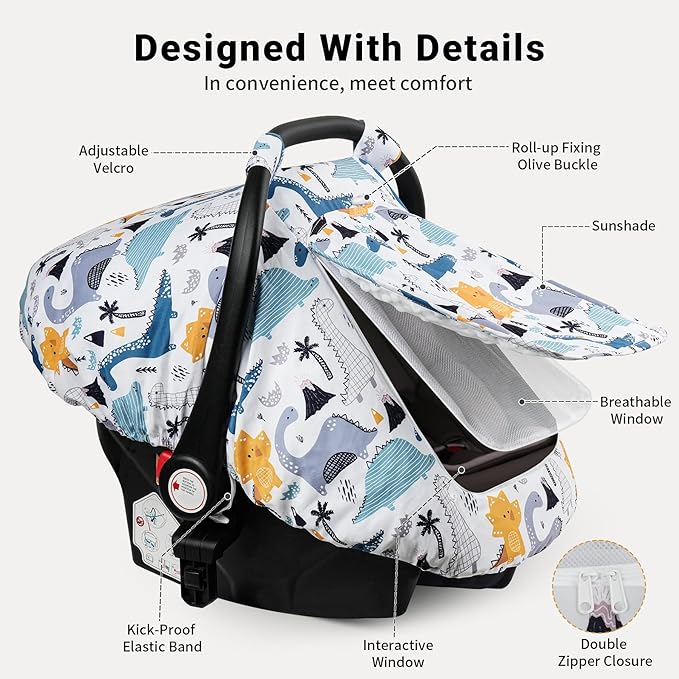 Elstey Car Seat Cover Baby, Minky Dot Carseat Covers Baby Girls, Lightweight Infant Car Seat Cover Canopy with 2 Layers Breathable Mesh Windows, Stroller Carrier for Babies Newborn Essentials-BubblyBeeBaby