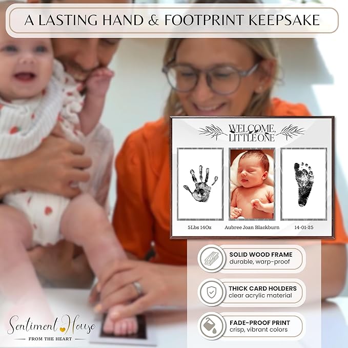 Inkless Hand and Footprint Kit, Baby Keepsake Plaque & Baby Shower Gifts - Ideal as Mom To Be Gift, Nursery Picture Frames, Clean Touch Hand and Footprint Kit (Style 1 - Design 1)-BubblyBeeBaby