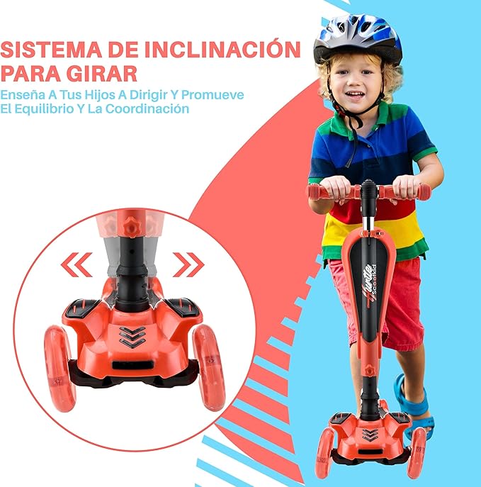 Hurtle 3-Wheeled Scooter for Kids - Wheel LED Lights, Adjustable Lean-to-Steer Handlebar, and Foldable Seat - Sit or Stand Ride with Brake for Boys and Girls Ages 1-14 Years Old-BubblyBeeBaby