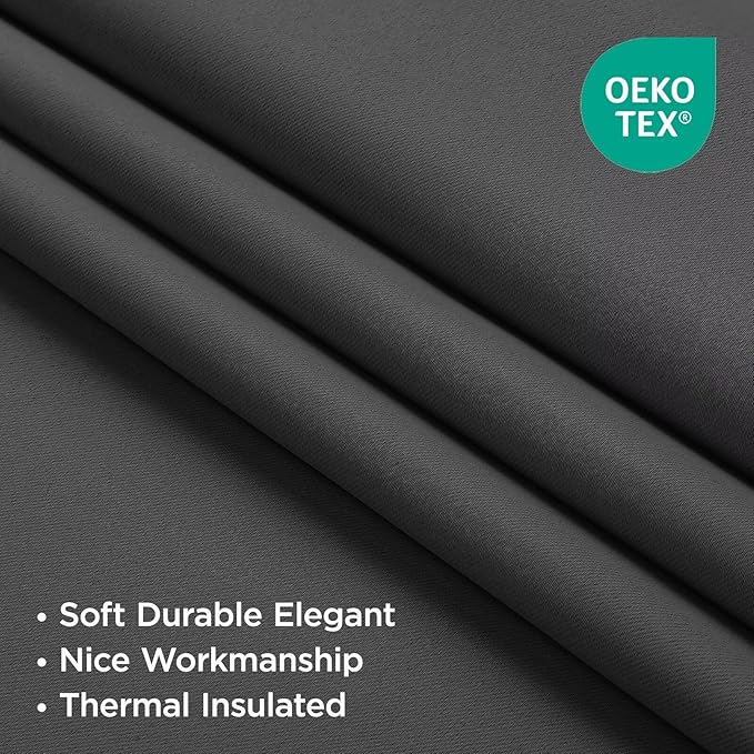 Joydeco 72 Inch Blackout Curtains for Bedroom, Thermal Insulated Black Out Curtains, Room Darkening Drapes for Living Room Window Rod Pocket Back Tab (W52 x L72 Inch, Dark Grey)-BubblyBeeBaby