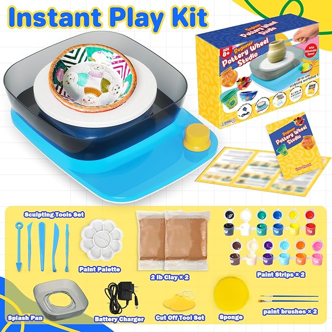 Innofans Pottery Wheel for Kids - Complete Pottery Kit & Tools for Beginners, Plug-in Rechargeable Battery, Upgraded Detachable Turntable Adjustable Speed, DIY Clay Maker for Kids 9-12 (Patented)-BubblyBeeBaby