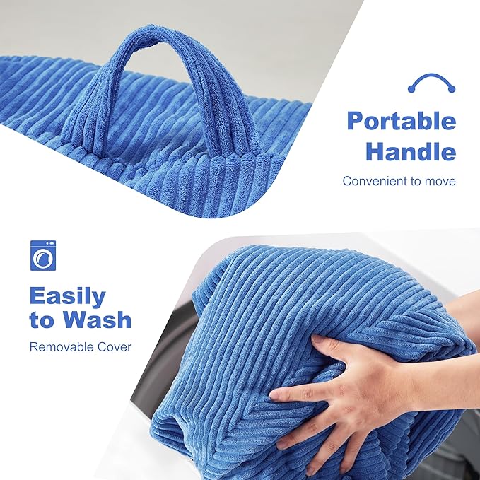 Homguava 3.5FT Bean Bag Chair: Teardrop Bean Bags with Memory Foam Filled, Compact Beanbag Chairs Soft Sofa with Corduroy Cover (Blue)-BubblyBeeBaby