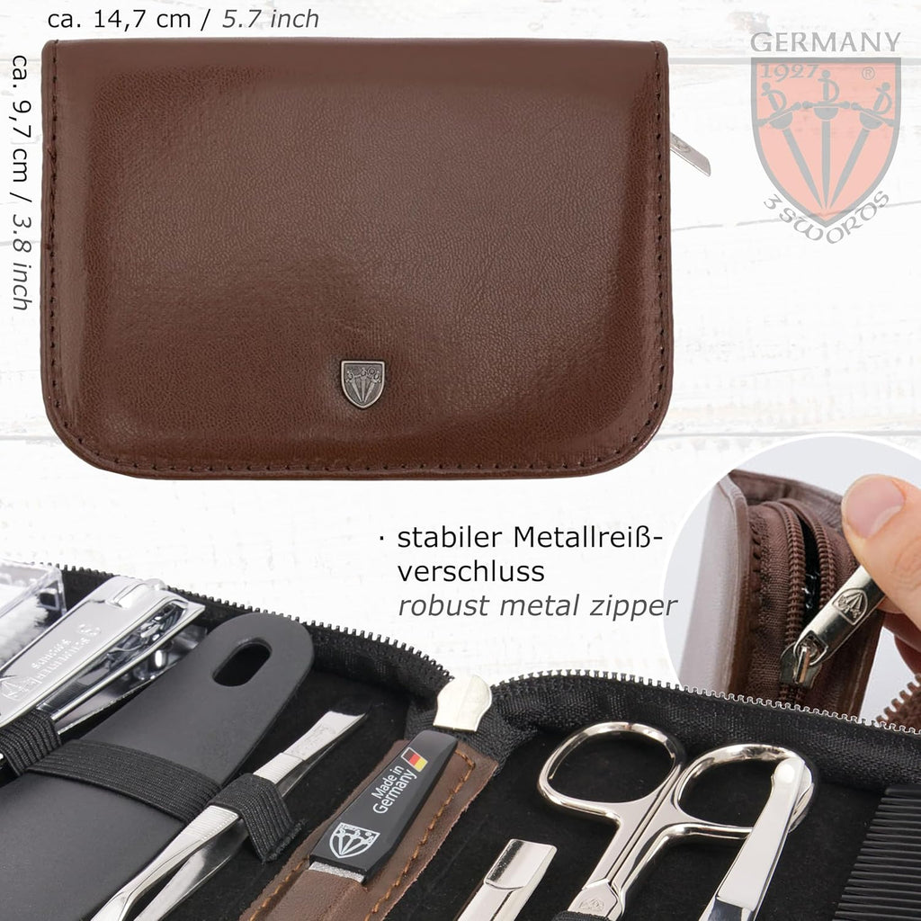 3 Swords Germany - brand quality 10 piece manicure pedicure grooming kit set for professional finger & toe nail care tweezers file clipper fashion leather case in gift box, Made by 3 Swords (01610)