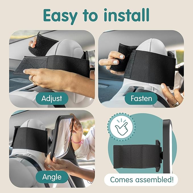 Onco Fixed Headrest Baby Car Mirror - Tesla-Compatible Car Mirror for Baby, 100% Shatterproof & Shake-Proof, Non-Slip with 360° Rotation, Newborn Must Haves-BubblyBeeBaby