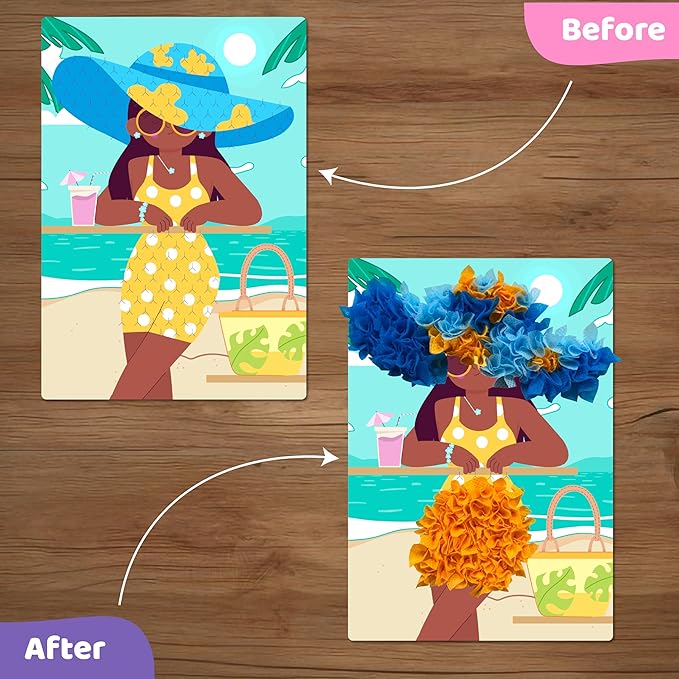 jackinthebox Poke Poke Art for Kids - Fashion Theme, Mess-Free Fabric Art and Craft, Flower Pressing Kits, Gift for Kids, Girl Gifts, Toys for Girls Ages 4 5 6 7 8-BubblyBeeBaby