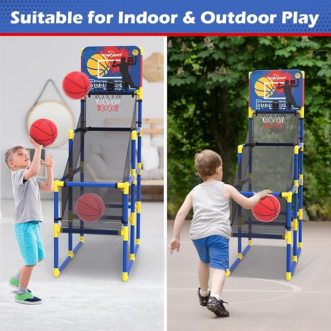 Kids Basketball Hoop Arcade Game W/Electronic Scoreboard Cheer Sound, Basketball Hoop Indoor Outdoor W/4 Balls, Basketball Game Toys Gifts for Kids 3-6 5-7 8-12 Toddlers Boys Girls-BubblyBeeBaby
